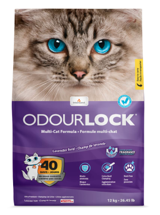 OdourLock Lavender Scented Ultra Premium Cat Litter Blocks Ammonia for 40 Days, Quick Absorption, Dust-Free, Extra-Hard Clumping 12kg