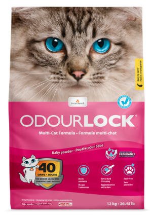 OdourLock Baby Powder Scented Ultra Premium Cat Litter -Blocks Ammonia, Dust-Free, Extra-Hard Clumping, 40-Day Odor Control, Quick Absorption, 12kg