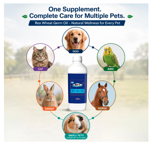 Rex Wheat Germ Oil 500 ml | Rich in Vitamin E & Omega 3, 6 | Skin & Coat Supplement for Dogs, Cats, Horses, Birds & Small Pets
