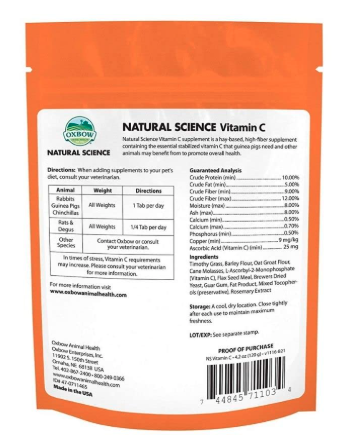Oxbow Natural Science Vitamin C 60 tabs