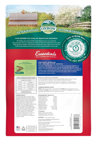 Oxbow Animal Health Bunny Bacics Adult Rabbit Fortified Small Animal Feeds, 5-Pound,Pellet,1 Count