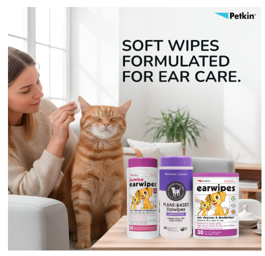 Petkin Jumbo Earwipes for Dogs and Cats, Wipes Away Daily Dirt and Odor, Cleans Ears, Remove Dirt, Odor and Wax, Super Convenient, 80 Petwipes