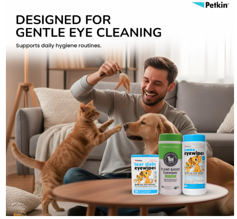Petkin Jumbo Eyewipes for Dogs and Cats, Wipes Away Daily Dirt and Tear Stains, Gently Cleans Eye, Remove Dirt, Super Convenient, 80 Petwipes
