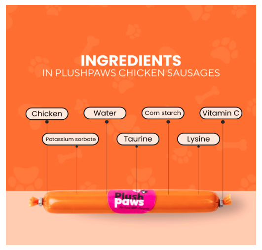 Plushpaws Dog Sausage Treats Chicken Sausages for Dogs | Protein-Rich, Soft & Tasty Training Snacks 15g x 5 (Pack of 6 = 30 Sausages)