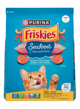 Purina Friskies Seafood Sensations Adult Dry Cat Food, 6kg, Contains Tuna, Salmon, Snapper, Crab & Shrimp Flavours