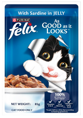 Purina Felix with Sardine in Jelly | Wet Food for Adults | Complete and Balanced Cat Food, Pack of 12 Pouches (12 x 85 g)