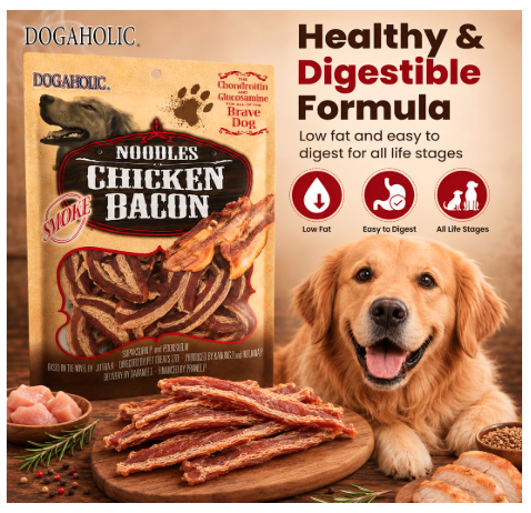 Dogaholic Smoked Noodles Chicken Bacon Strips Dog Treats – High Protein Dog Treats | Low Fat Chicken Bacon Training Treats