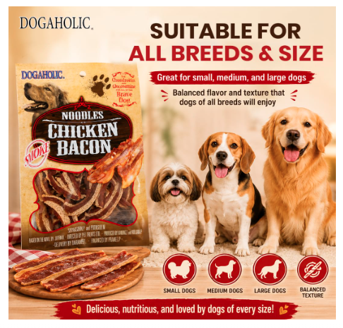 Dogaholic Smoked Noodles Chicken Bacon Strips Dog Treats – High Protein Dog Treats | Low Fat Chicken Bacon Training Treats