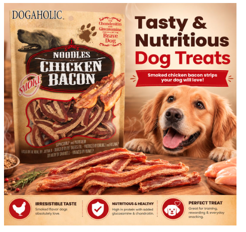 Dogaholic Smoked Noodles Chicken Bacon Strips Dog Treats – High Protein Dog Treats | Low Fat Chicken Bacon Training Treats
