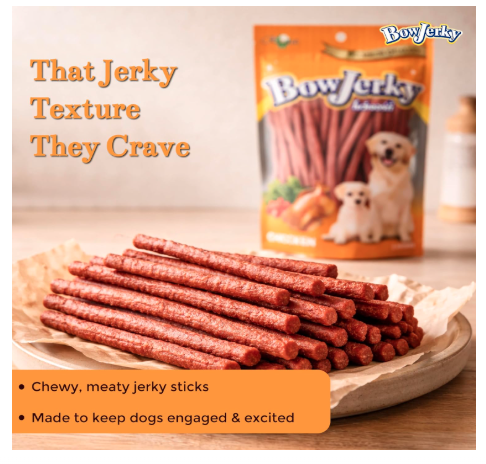 Rena Bow Jerky Dog Treats Chicken Sticks 200g, High Protein Dog Treats for Training & Reward, Healthy Chewy Snacks