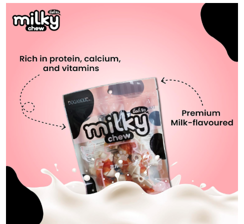 Dogaholic Milky Chew Dog Treats Real Chicken and Milk Protein Rich Dog Snacks Healthy Chewy Dogs (Pack of 1, Chicken Bone Style)