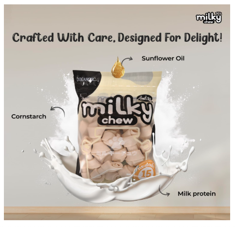 Dogaholic Milky Chew Knotted Bone Dog Treats | 15 Long-Lasting Milk-Flavoured Bones for Dogs | Healthy Chews for Dental Health