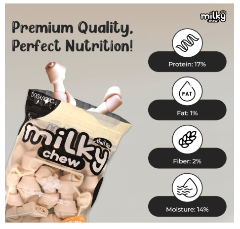 Dogaholic Milky Chew Knotted Bone Dog Treats | 15 Long-Lasting Milk-Flavoured Bones for Dogs | Healthy Chews for Dental Health