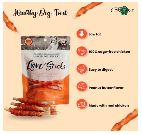 Rena’s Love Chicken Wrapped Double Sticks Dog Treats | High Protein, Low Fat, Natural Chicken Snacks | Long-Lasting Chew Treats, 438g (Pack of 3)