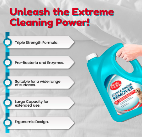 Simple Solution Dog Extreme Stain and Odour Remover,3X Cleaning Power,Eliminates Tough Set in Stains and Odors-4L