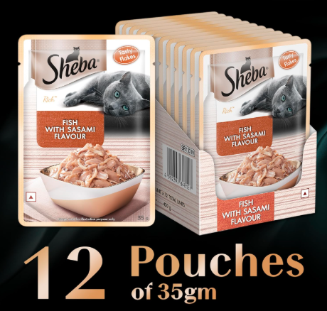 Sheba Rich Premium Adult (1+ Years) Wet Cat Food, Fish with Sasami Flavour, 35 g Pouch (Pack of 12), High-moisture wet food for healthy hydration