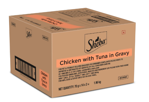 Sheba Fine Premium Adult (1+ Years) Wet Cat Food, Chicken with Tuna in Gravy, 70 g Pouch (Pack of 28), High-moisture gravy cat food