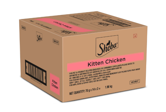 Sheba Fine Premium Kitten (2-12 months) Wet Cat Food, Chicken Premium Loaf, 70 g Pouch (Pack of 28), High-moisture gravy kitten cat food