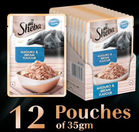 Sheba Rich Premium Adult (1+ Years) Wet Cat Food, Maguro & Bream Flavour, 35 g Pouch (Pack of 12), High-moisture wet food for healthy hydration