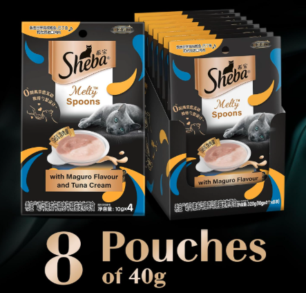 Sheba Melty Spoons Lickable Creamy Cat Treats, Maguro Flavour with Tuna Cream, 40g X 8 Packs, Dual Texture, Innovative Spoon Format