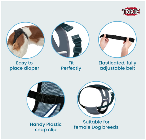 Trixie: - Protective Pants for Female Dogs | Designed for Dogs in The Season to Prevent Staining of Carpets & Other Fabrics | Washable - XL: 60-70cm