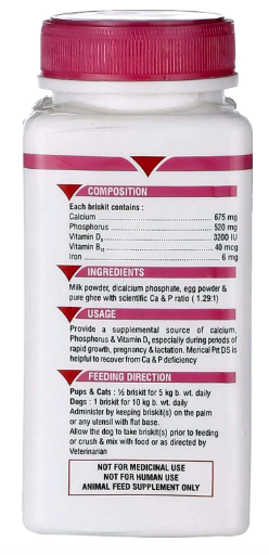 Vetoquinol Pawstively Pet Care Merical Briskit Calcium and Phosphorus Dog Supplement 60 Tablets