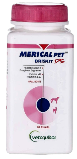 Vetoquinol Pawstively Pet Care Merical Briskit Calcium and Phosphorus Dog Supplement 60 Tablets
