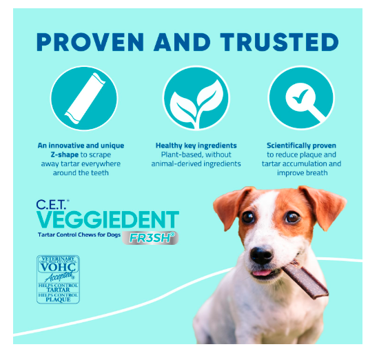 Virbac CET Veggiedent FR3SH Tartar Control Chews for Large Dogs Over 66 Pounds, Plant-Based Formula, 30 Count Bag (All Life Stages)