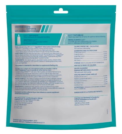 Virbac CET Veggiedent FR3SH Tartar Control Chews for Large Dogs Over 66 Pounds, Plant-Based Formula, 30 Count Bag (All Life Stages)