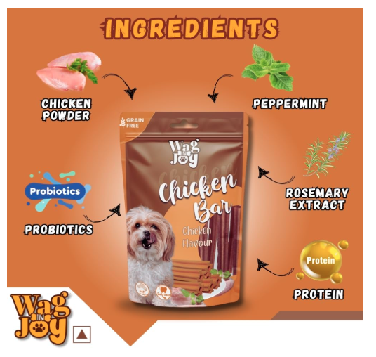 Wag in Joy Chicken Bar Treats for Dogs | Non Veg | Grain Free, Soft Daily Treats for Healthy Teeth | 150 gm