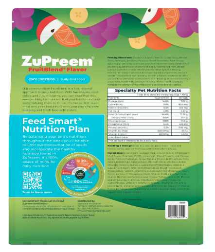 ZuPreem Fruitblend Flavor With Natural Flavors Avian Diets Large Bird Food (907 Gram, Adult)