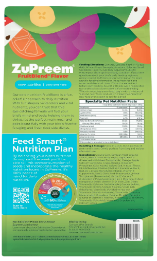 ZuPreem Fruitblend Flavor with Natural Flavors Avian Diets Medium & Large Bird Food 1.6-Kg, All Life Stages