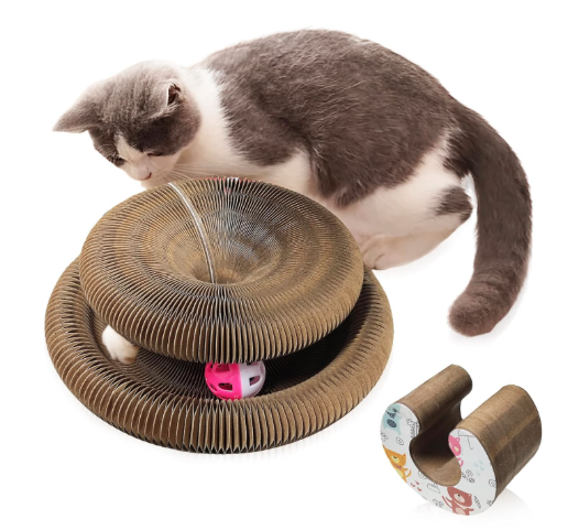 Magic Organ Cat Flexible Cat Scratching Board | Cat Toy with Bell Grinding Claw | Foldable Magnetic Corrugated Paper Circular Accordion Toy.
