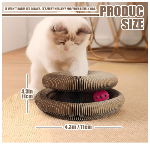 Magic Organ Cat Flexible Cat Scratching Board | Cat Toy with Bell Grinding Claw | Foldable Magnetic Corrugated Paper Circular Accordion Toy.
