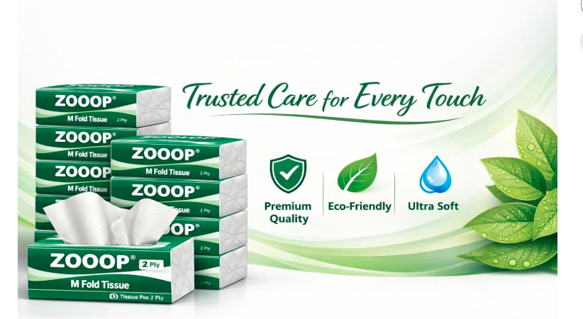 ZOOOP M Fold Tissue Paper 2 Ply | 100 Sheets x 20 Packs | Multifold Hand Towels for Office, Hotel, Washroom, Kitchen & Restaurant