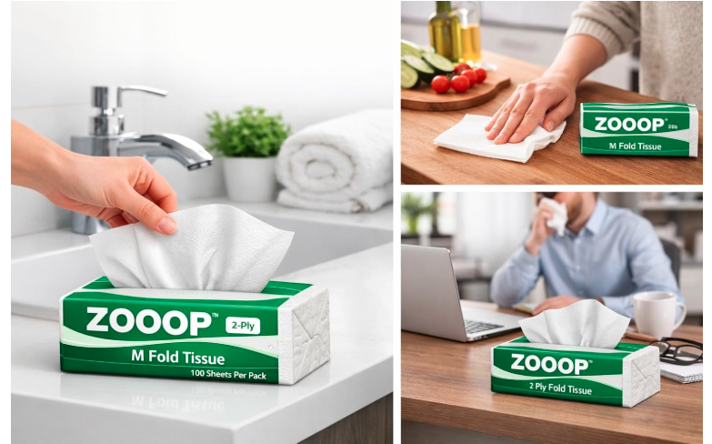 ZOOOP M Fold Tissue Paper 2 Ply | 100 Sheets x 20 Packs | Multifold Hand Towels for Office, Hotel, Washroom, Kitchen & Restaurant