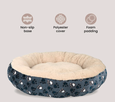 ZOOOP Plush Cushion Beds for Dogs Suitable for Extra Small Breeds During Winters, 50 cm, Blue/Beige