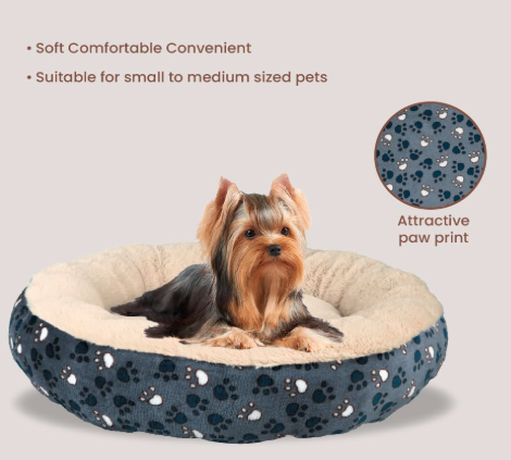 ZOOOP Plush Cushion Beds for Dogs Suitable for Extra Small Breeds During Winters, 50 cm, Blue/Beige