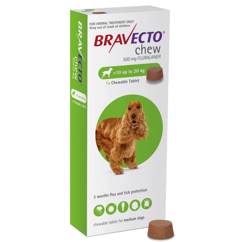 Bravecto 500mg Chewable Tick Tablet for Dogs 10-20kg Body weight